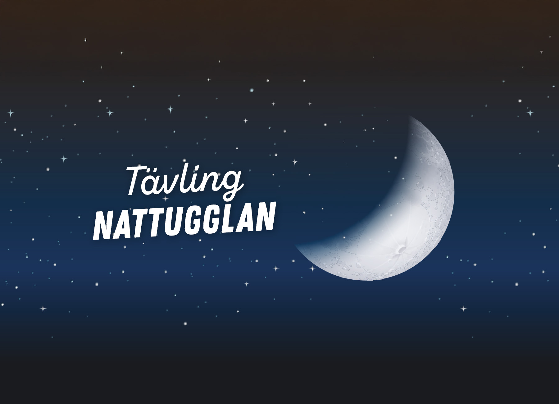 blå bild med en måne på och texten nattugglan som är en tävling