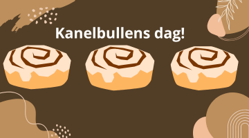 Bilden visar en brun bakgrund med dekorativa mönster i beige och ljusbrunt. I mitten står texten: "Kanelbullens dag!"