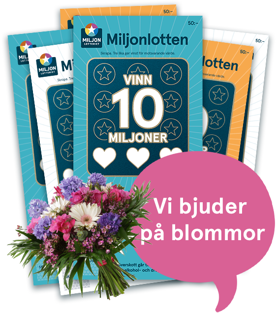 Miljonlotteriets skraplott Miljonlotten och blomsterbukett