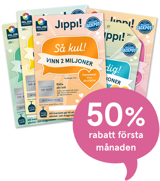 Jippi lotter vinn 2 miljoner pratbubbla 50% rabatt 
