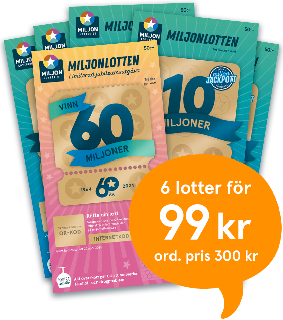 Miljonlotteriet Miljonlotten Skrapa Vinn 6 lotter 99 kr Miljonlotten 60 miljoner