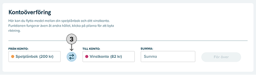 Välj från Vinstkonto till Spelplånbok