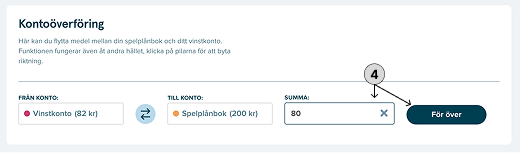 Skriv summa och klicka på För över