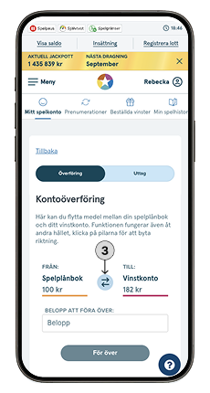 Välj från Vinstkonto till Spelplånbok