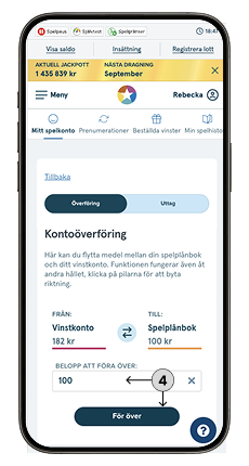 Fyll i summa och klicka på För över