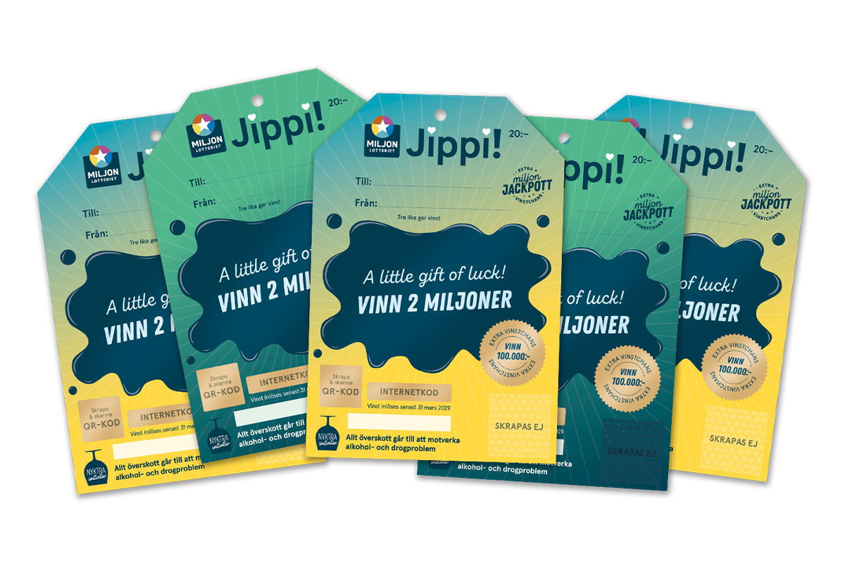 Hos Miljonlotteriet kan du vinna ett 5-pack Jippi-lotter