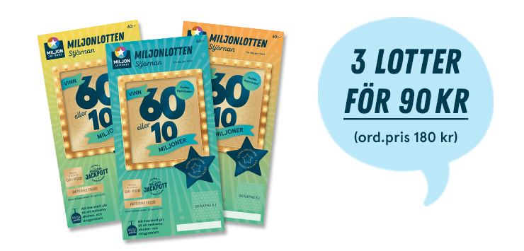 3 Miljonlotter för 90 kr (ord. pris 180 kr)