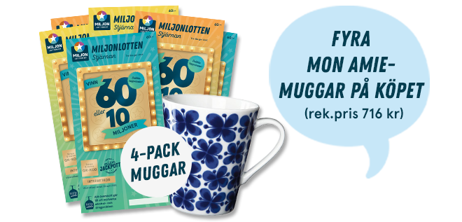 6 lotter för 69 kr första månaden samt 4 muggar på köpet