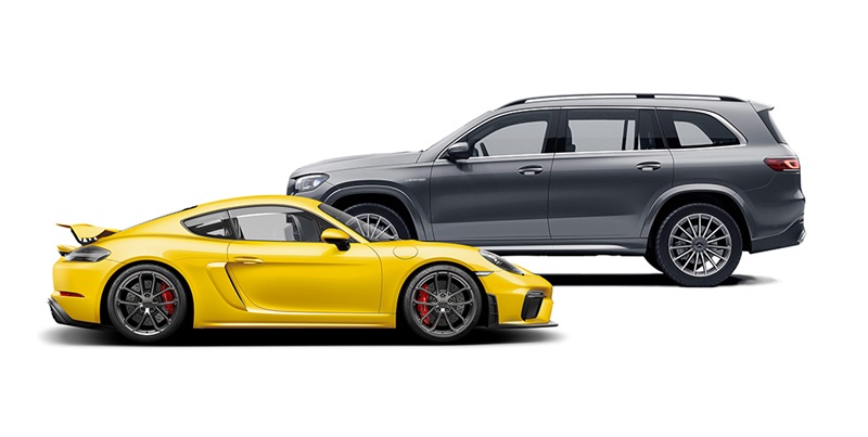 Hos Miljonlotteriet kan du vinna ett bilpaket med en Porsche 718 Cayman och en Mercedes AMG