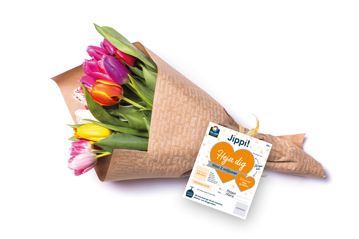 Hos Miljonlotteriet kan du vinna gåvopaket med lotten Jippi och blomsterkort