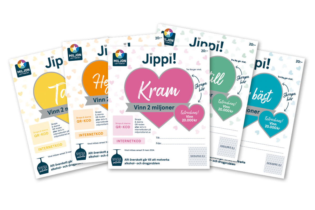 Hos Miljonlotteriet kan du vinna ett lyckopaket med fem Jippilotter
