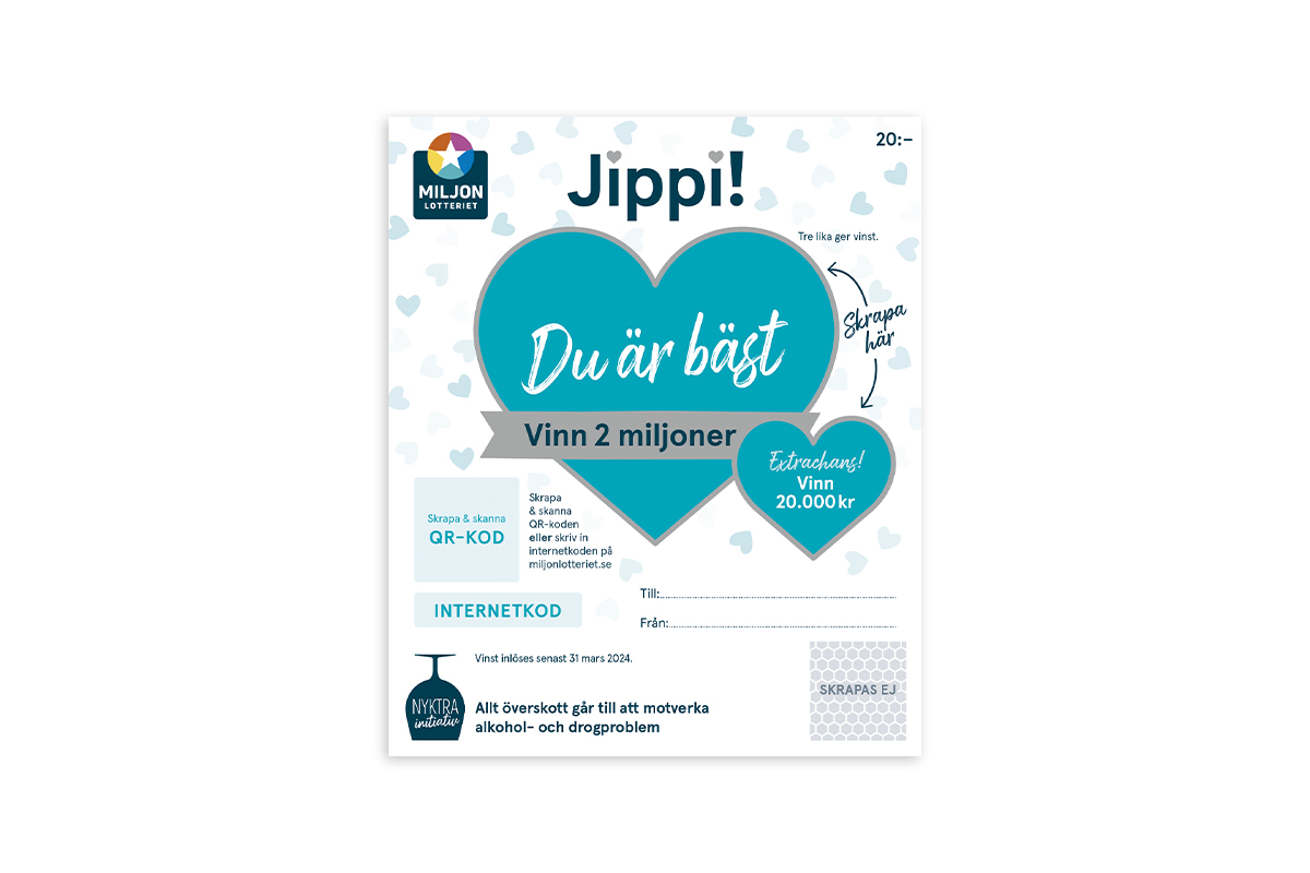 Hos Miljonlotteriet kan du vinna ett stort gåvopaket med Jippilotter, blomsterkort från Euroflorist, kaffe och te