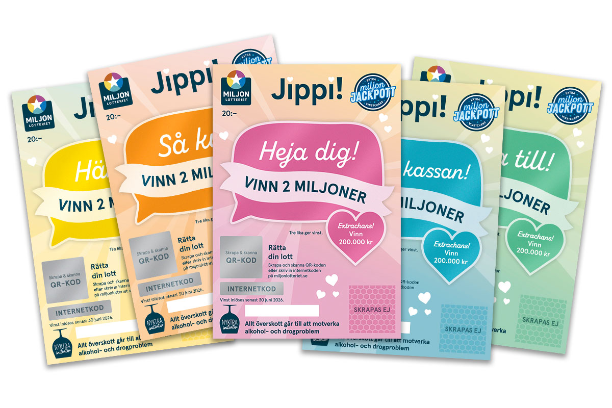 Hos Miljonlotteriet kan du vinna ett paket med 5 Jippi-lotter