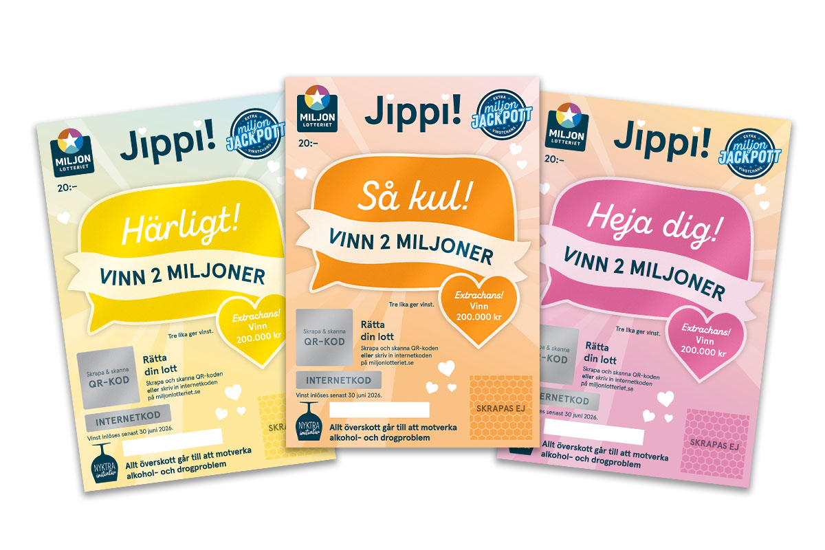 Hos Miljonlotteriet kan du vinna ett paket med 5 Jippi-lotter