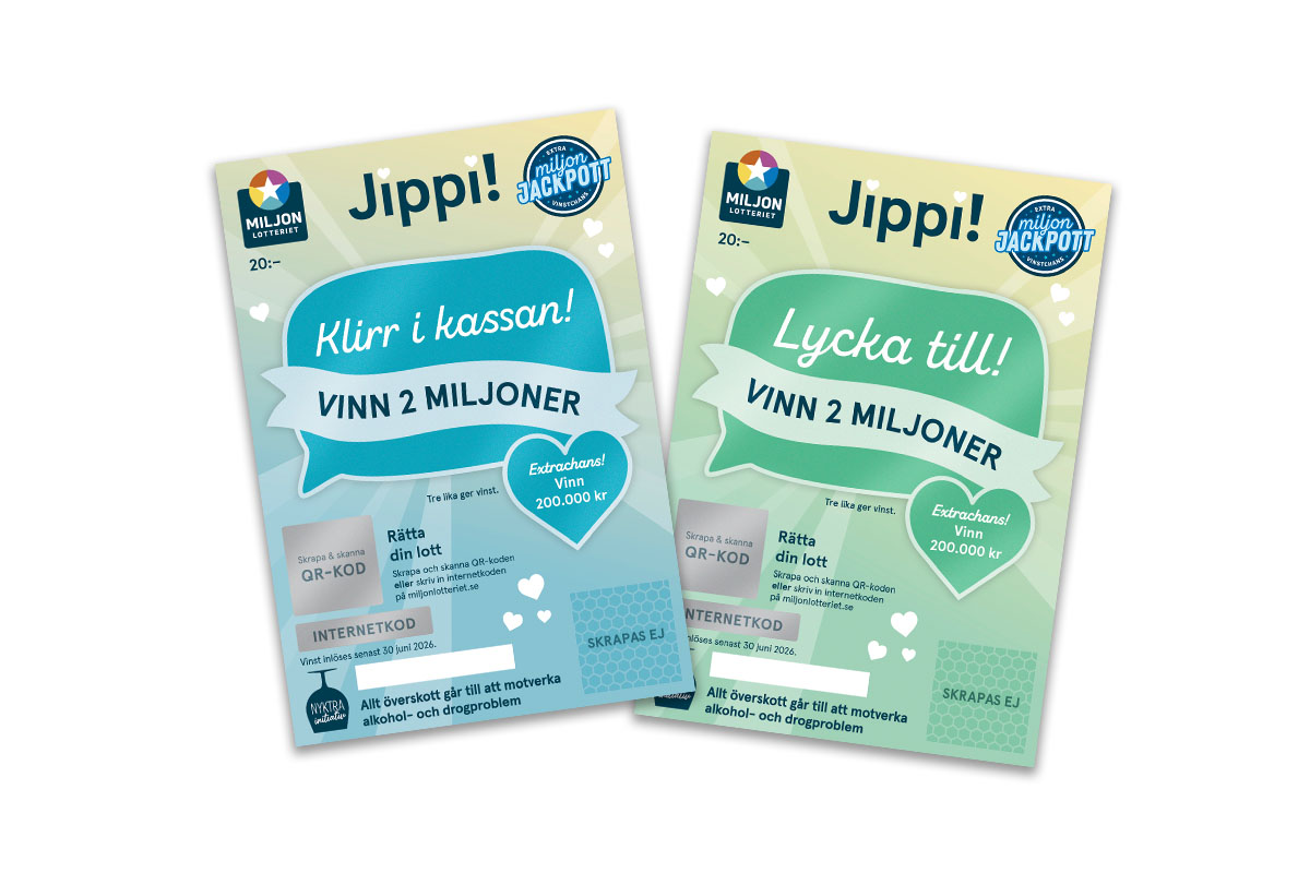 Hos Miljonlotteriet kan du vinna ett paket med 5 Jippi-lotter
