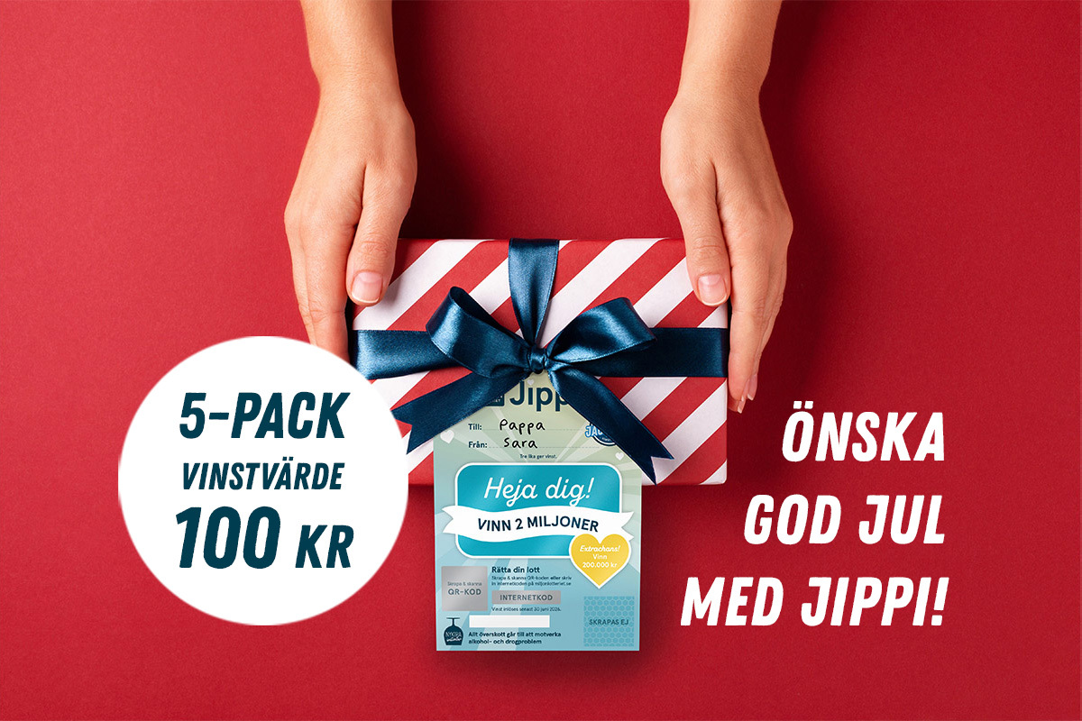 Hos Miljonlotteriet kan du vinna ett paket med 5 Jippi-etiketter