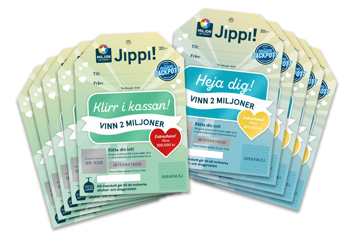 Hos Miljonlotteriet kan du vinna ett paket med 10 Jippi-etiketter